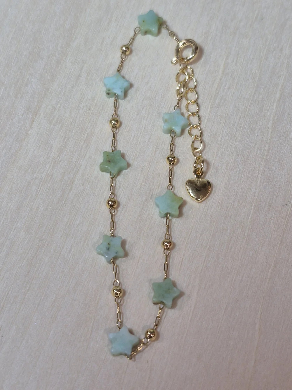 💚⭐️NEW💚⭐️ PRETTY!! SS Micro PaperClipGREEN OPAL FacetedNat. Stone Star Braclet